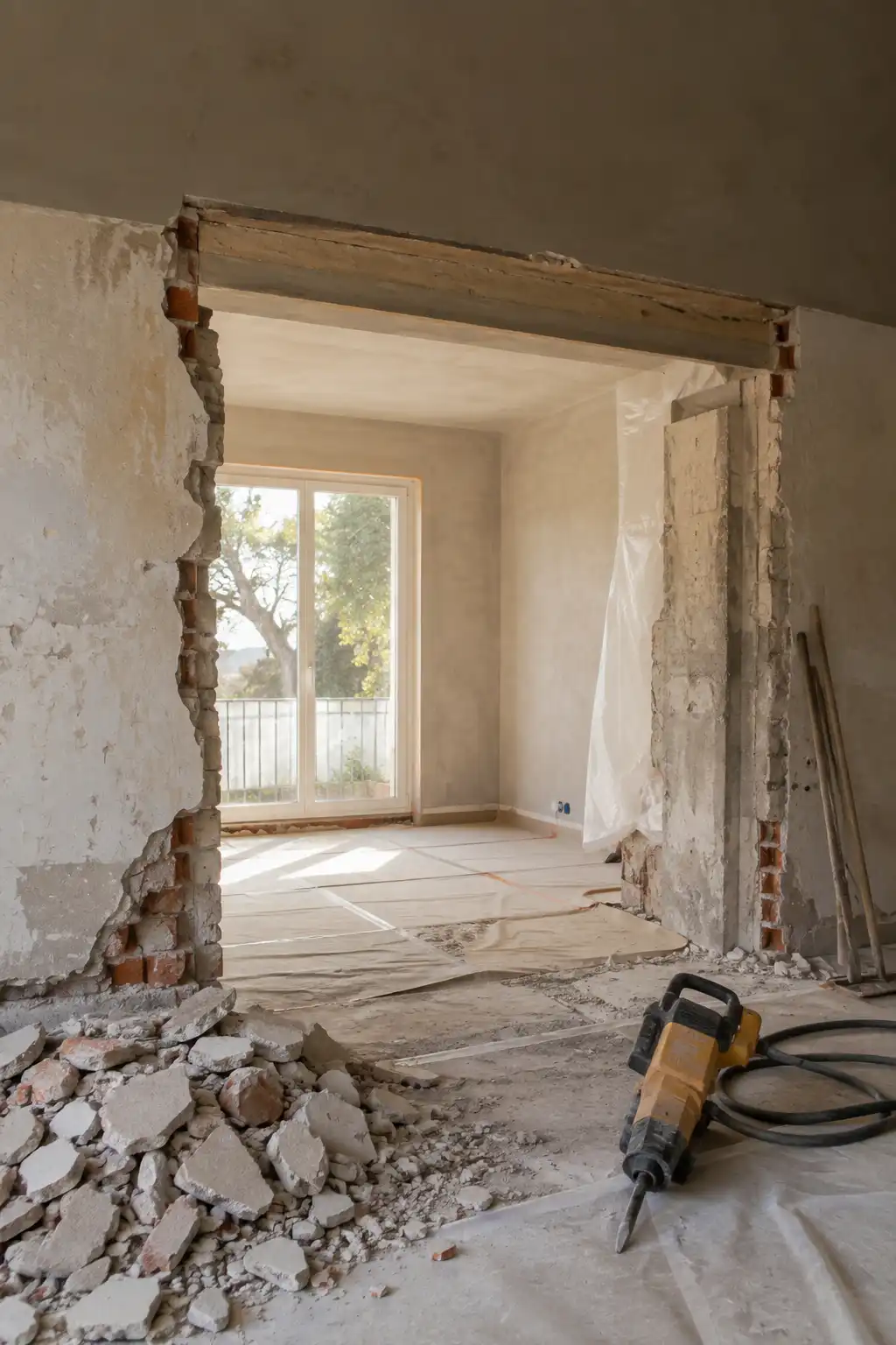 Démolition intérieure d’une cloison lors d’un chantier de déconstruction dans le Var